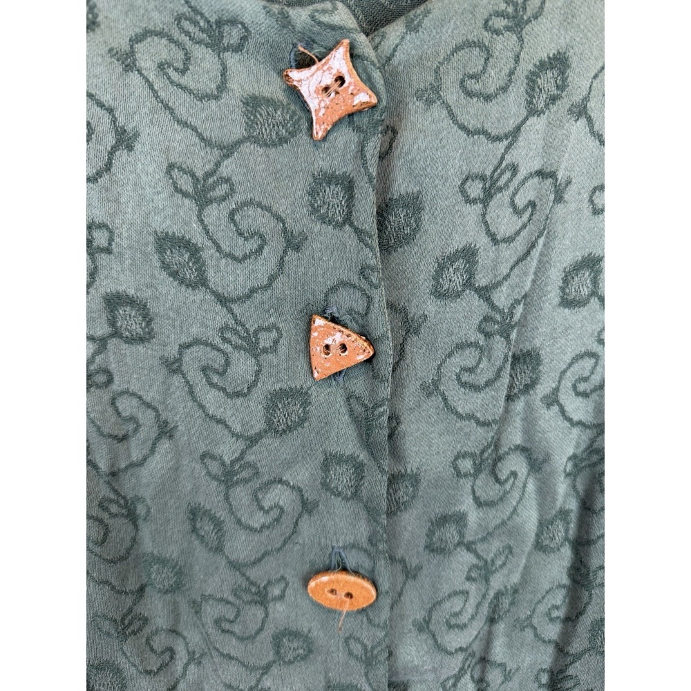 Vintage J. Jill Women's Hunter Green Wood Buttoned Cardigan Floral Vine S Folk - Picture 3 of 6